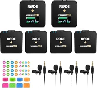 Rode Wireless GO 2 Dual Compact Digital Wireless Microphone System (Pair) with 4X Lavalier GO Lapel Microphones and Colored Microphone Identifiers