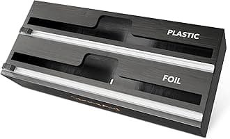 SpaceAid WrapNeat 2 in 1 Wrap Organizer with Cutter and Labels, Plastic Wrap, Aluminum Foil and Wax Bamboo Dispenser for Kitchen Storage Organization Holder for 12" Roll (Black)