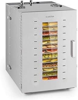 Klarstein Master Jerky 16 Food Dehydrator - Dehydrator, Food Dehydrator, Dehydrator Food Dryer, 1500W, Variable Temp 40-90°C, 15h Timer, DigiSet Control, Stainless Steel Housing,Silver, 16 Bays