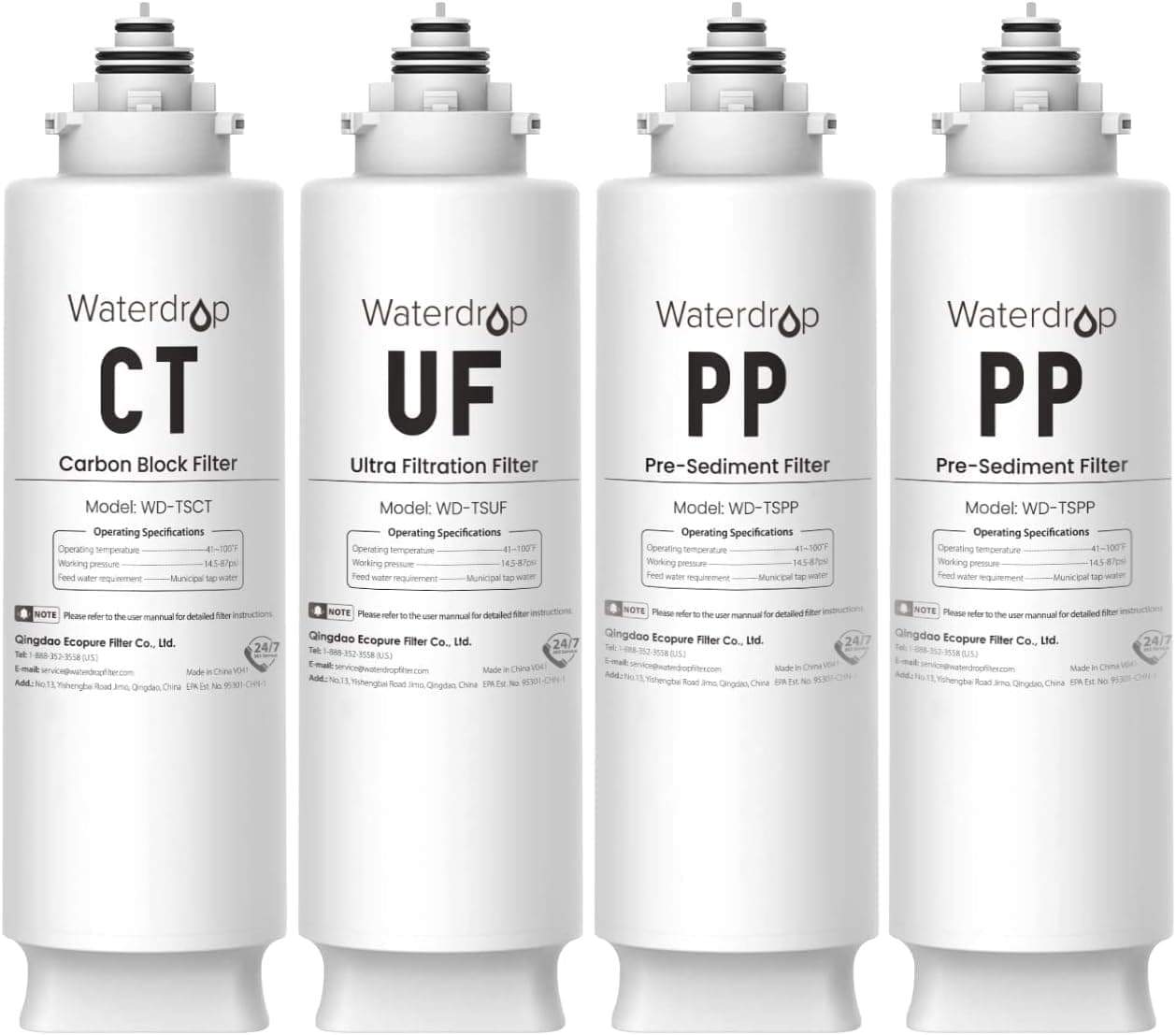 Waterdrop 2TSPP, TSUF, TSCT Under Sink Water Filter, Replacement for Waterdrop TSU Ultra-Filtration Under Sink Water Filter System