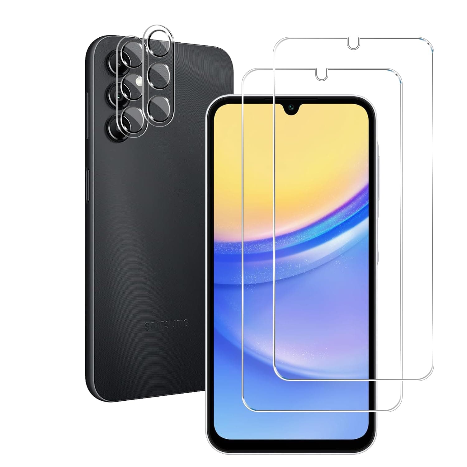 BIGFACE Galaxy A15 Tempered Glass Screen Protector + Camera Lens Protector [2 + 2 Pack][Case Friendly][Anti-Scratch][Ultrasonic Fingerprint Unlock] HD Protective Film for Samsung Galaxy A15