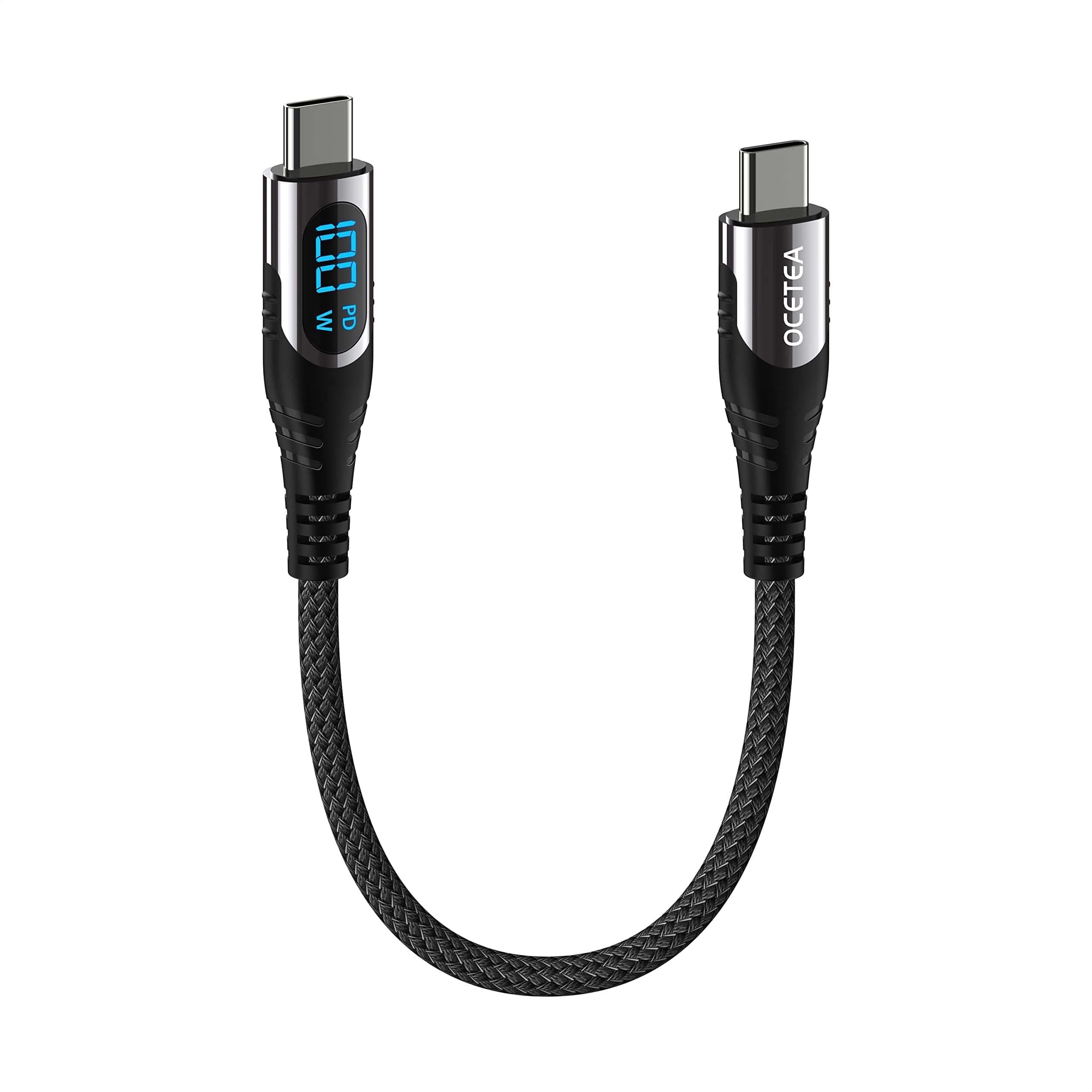 Short USB C to USB C Cable (100W 5A), 1ft Type C Cable with LED Display, USB C Cord Fast Charging Compatible with iPhone 15/15 Pro/15 Plus/15 Pro Max, MacBook, iPad, Galaxy S23 S22, Pixel