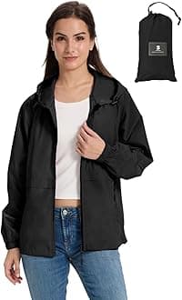 Lightweight Rain Jacket Women Waterproof Breathable Raincoat Packable Hooded Windbreaker