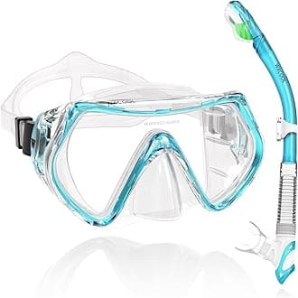 WACOOLProfessional Snorkel Diving Package Set with Anti-Fog Coated Glass Purge Valve and Anti-Splash Silicone Nozzle for Men and Women (Adults, Lake Blue)
