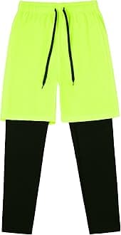 DaniChins Boys 2 in 1 Athletic Active Leggings Sports Running Quick Dry Breathable Compression Pants