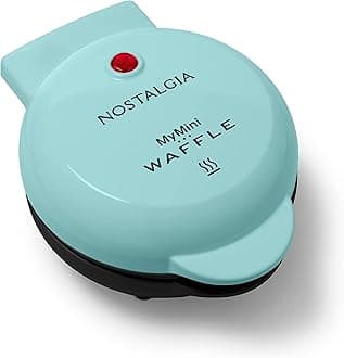 Nostalgia MyMini Personal Electric Waffle Maker, 5" Cooking Surface, Hash Brown, French Toast, Grilled Cheese, Quesadilla, Brownies, Cookies, Aqua