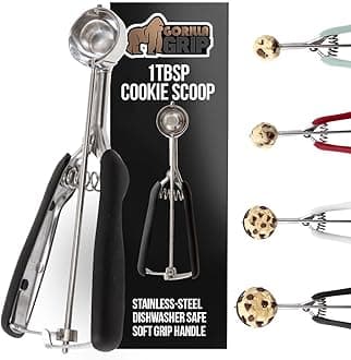 GORILLA GRIP BPA-Free 304 Stainless Steel Cookie Scoop, 1 TBSP Scooper #60, Soft Grip Handle, Easy Food Release, Create Even Portions, Multipurpose Kitchen Melon Baller, Meatball Spring Scoops, Black