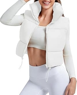 CULACCINO Women's Winter Cropped Puffer Vest Crop Jackets For Women Full Zip Stand Collar Padded Lightweight Outwear Vest