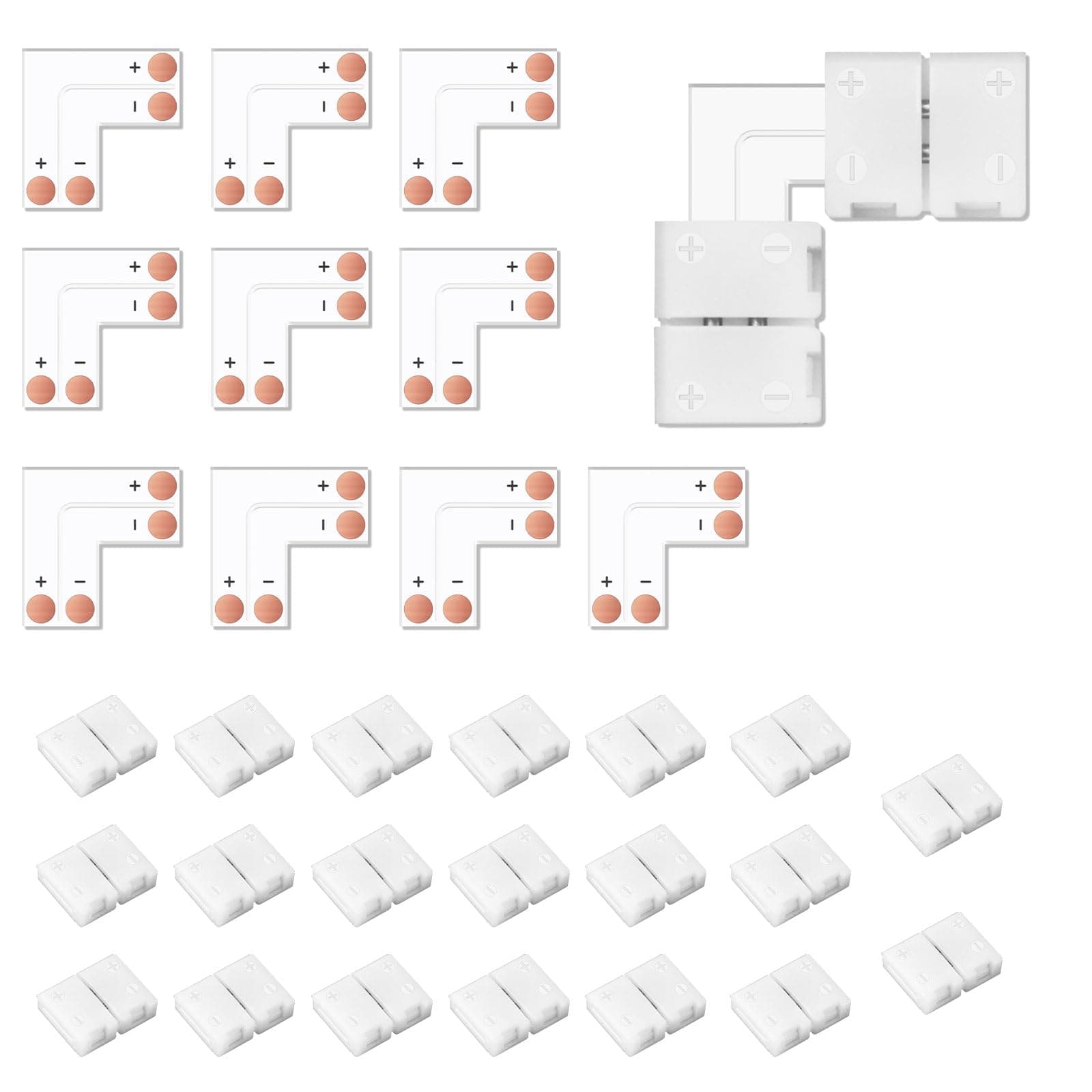 VIPMOON 10 Pack 2 Pin L-Shape LED Strip Light Connectors, Right Angle Strip to Strip Connector for 8mm Wide 2835 3528 Single Color LED Strip Lights