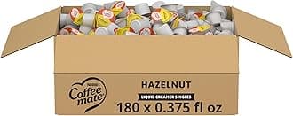 Nestle Coffee mate Coffee Creamer, Hazelnut, Liquid Creamer Singles, Non Dairy, No Refrigeration, Box of 180