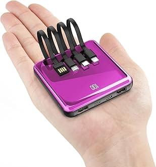 KLL Power Bank with Built in Cables, 10000mAh Slim Portable Charger LED Display, Small External Battery Pack with 4 Inputs and 5 Outputs Phone Charger for iPhone Samsung Huawei iPad etc (Purple)