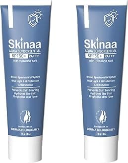 Hyaluronic Sunscreen Aqua Gel UV SPF 50+ PA+++ | Water Based Waterproof Oil Free Broad Spectrum Hydrating Sun Protection for Oily Skin | Non Comedogenic Pharmacy Sunscreen for Acne Prone Skin (50g, Pack of 2)