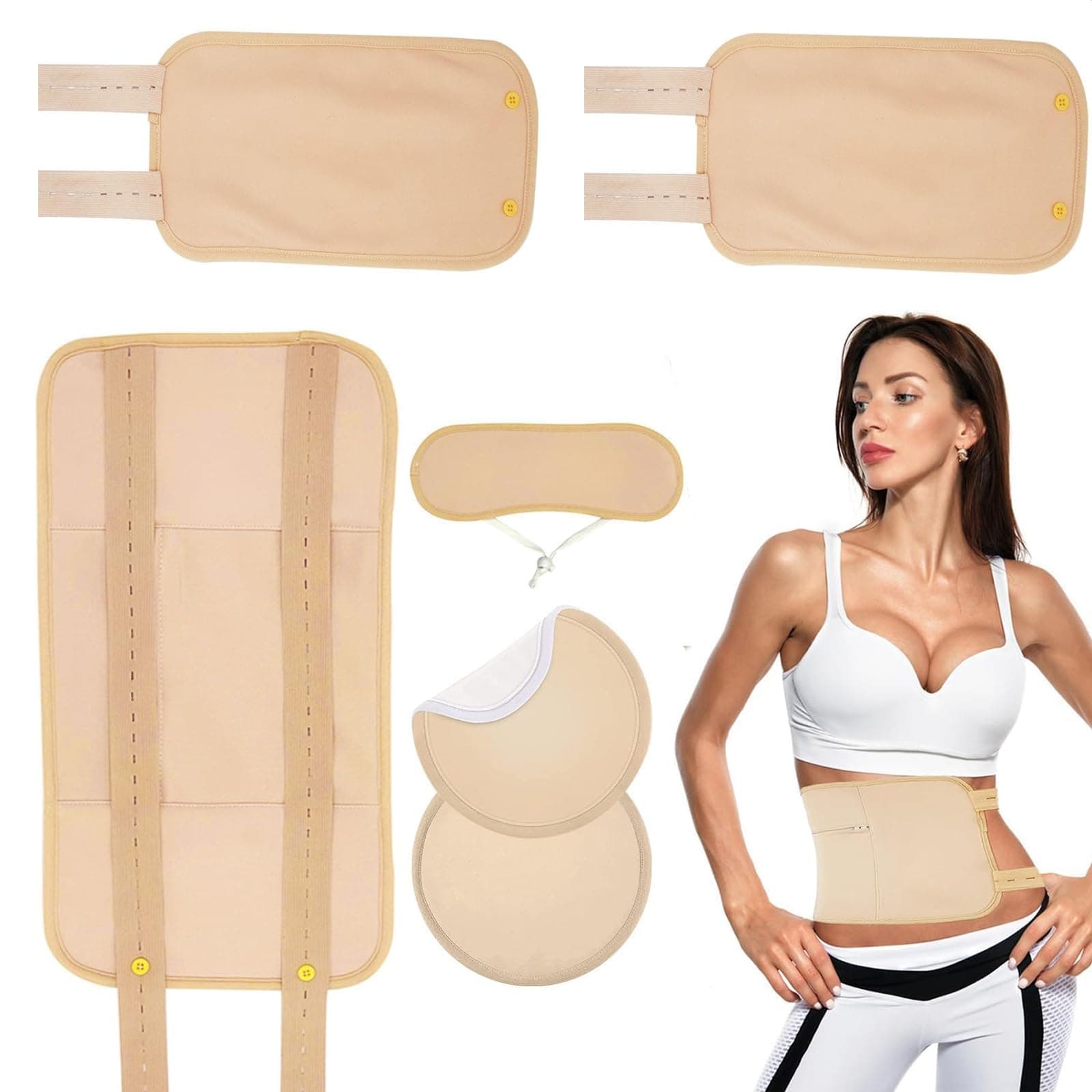 Reusable Organic Castor Oil Pack Kit - 6 Pack Wrap With Adjustable Elastic Strap, Bamboo Cotton, Machine Washable, Anti-Leak