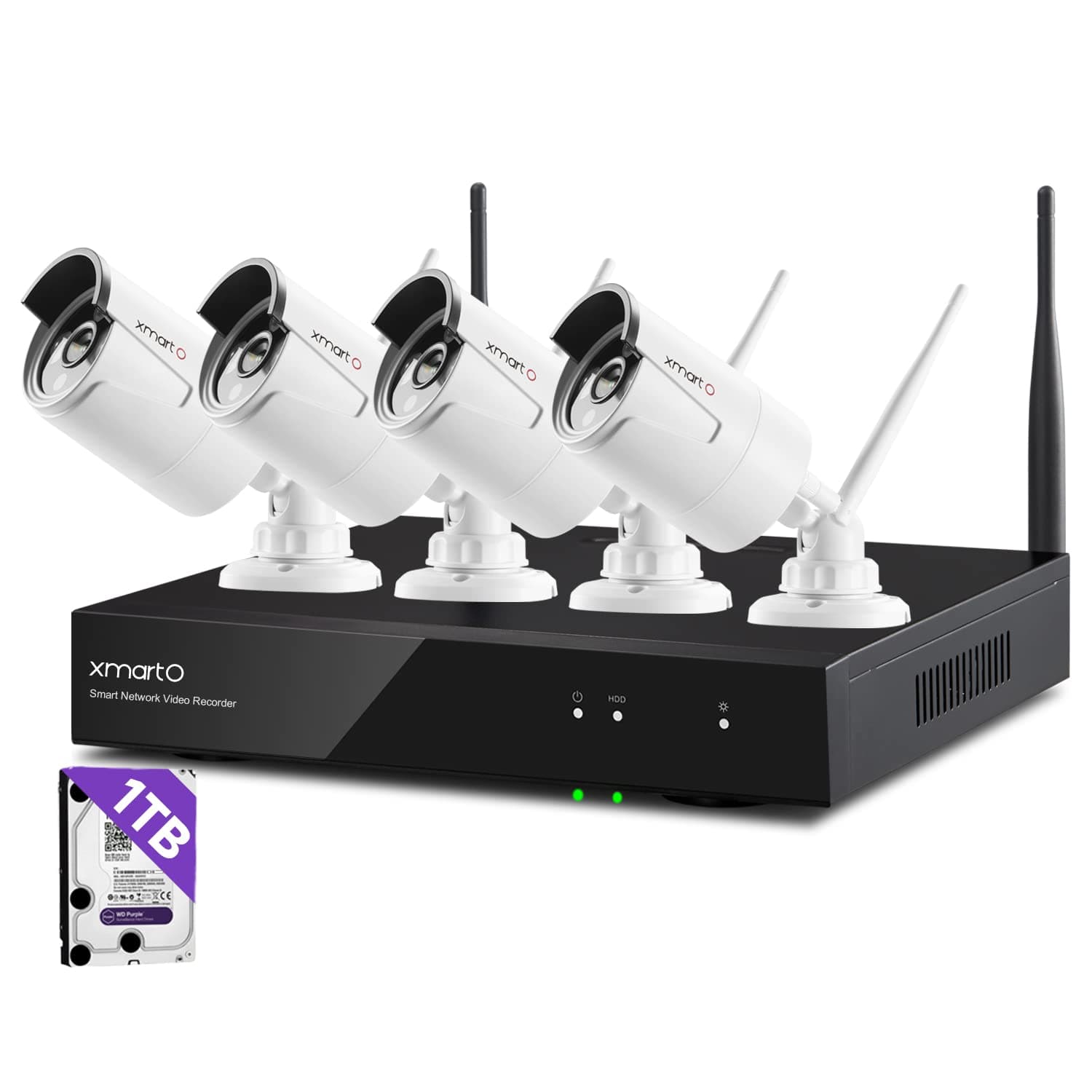 [Audio Compatible] xmartO Wireless Security Camera System 4CH 1080p HD NVR with 4pcs 960p HD Indoor/Outdoor WiFi Cameras and 1TB HDD, Plug and Play, Easy Remote View & Playback, 80ft IR Night Vision