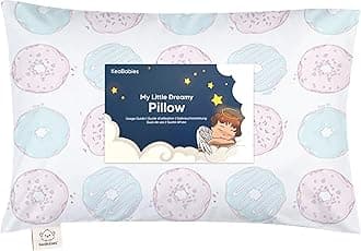 Toddler Pillow with Pillowcase - 13x18 My Little Dreamy Kids Travel Bed Pillows for Sleeping, Organic Cotton Small Pillowcase, Soft & Breathable, Machine Washable, Toddlers 2-5 Years Old (Donuts)Global Organic Textile StandardGlobal Organic Textile StandardGlobal Organic Textile StandardGlobal Organic Textile Standard