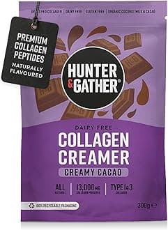 Hunter & Gather Collagen Creamer for Coffee I Creamy Cacao I 300g I Grass Fed Type 1 & Type 3 Bovine Collagen Peptides I Dairy Free I 13,000mg per Serve I Support Hair, Skin, Nails, Muscles