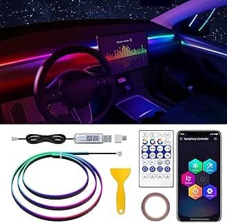 Dreamcolor Acrylic Interior Car LED Strip Light with USB/Type C, 47.24 inches Fiber Optic Tesla Ambient Lighting Kits, 16 Million Colors Sound Active Function for Tesla Model 3/Y/S/X