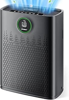 ECOSELFAir Purifiers for Home Large Room, with Smart Mode, PM2.5 Air Quality Display, 22dB Sleep Mode, Aromatherapy, Cover Up to 2200 Ft² with 2X-Purification & 360°Air Outlet, HAP603, Black Matte
