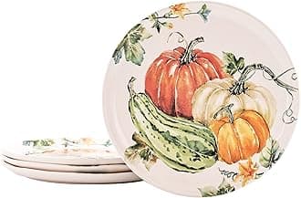 Bico Pumpkin Feast 27.6 cm Dinner Plates, Set of 4, for Pasta, Salad, Maincourse, Microwave & Dishwasher Safe