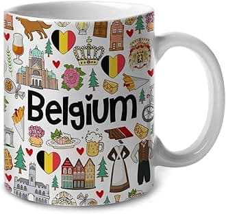 Lotacy Belgium Symbols Colorful Coffee Mug, Belgium Ceramic Mug 11 oz Coffee Mug, Belgium Souvenir and Gifts, Gift Idea for Belgian Men and Women