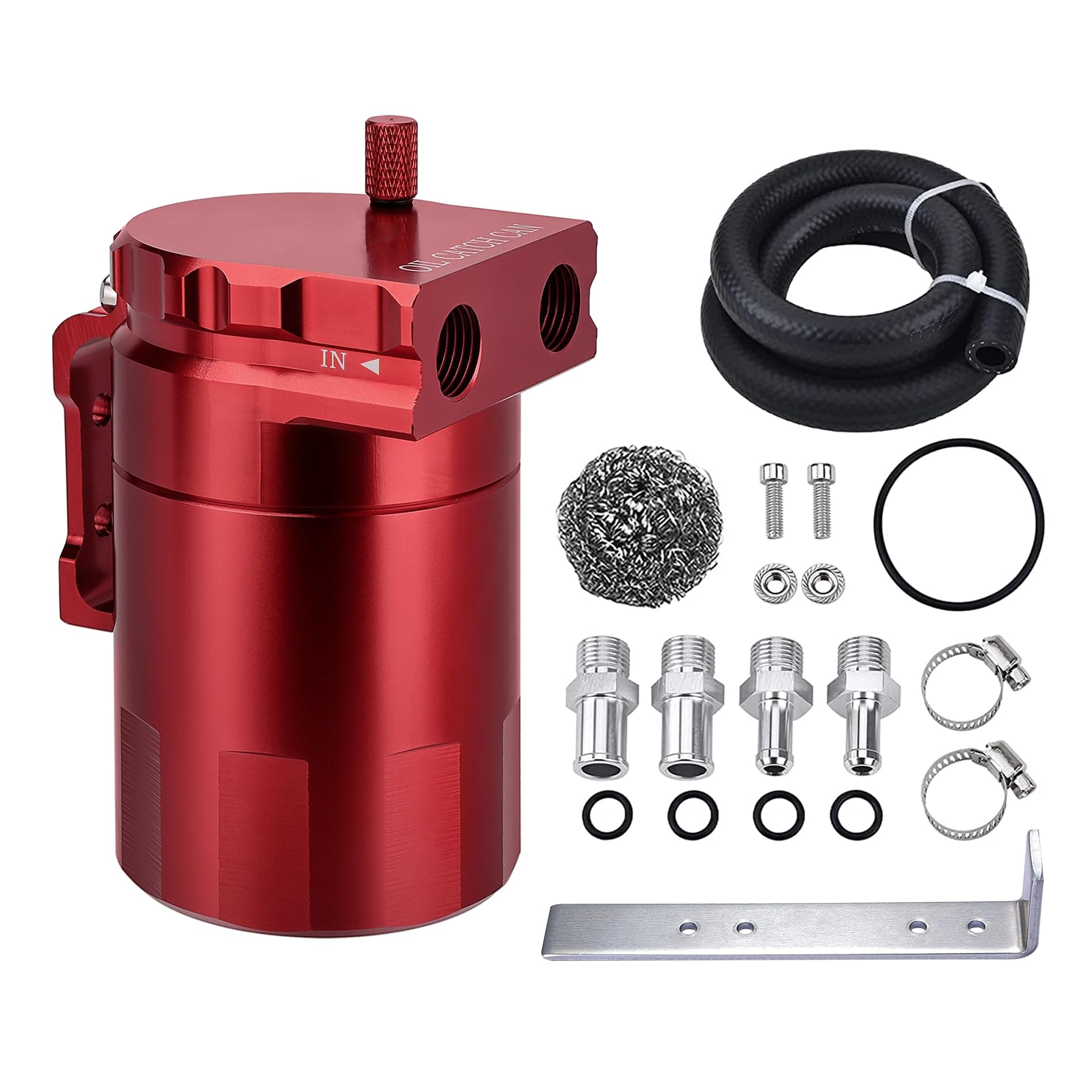 EVIL ENERGY Oil Catch Can, Universal Baffled Catch Can Kit with NBR Fuel Hose, 300ml Aluminum Air Oil Separator Tank for PCV System Red