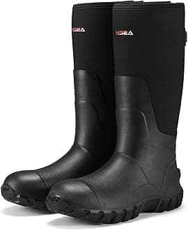 HISEA Upgraded Rain Boots for Men Waterproof Insulated Rubber Boots Outdoor Mud Hunting Boot, Adjustable Calf