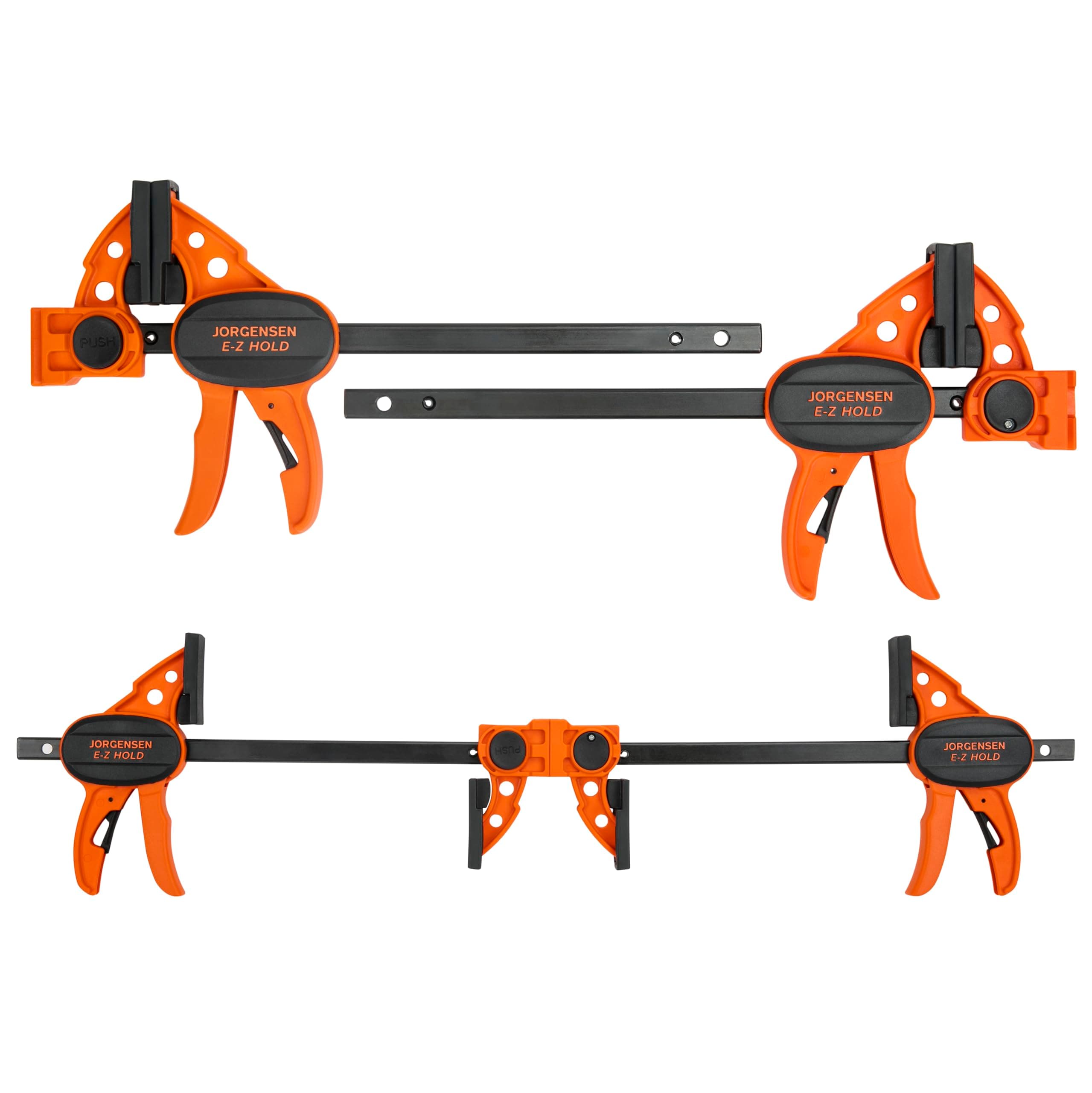 Jorgensen 6" Spreader/Bar Clamp Set, 4-pack,One-Hand Light Duty E-Z Hold Clamp/Spreader, 99216A,Black Orange