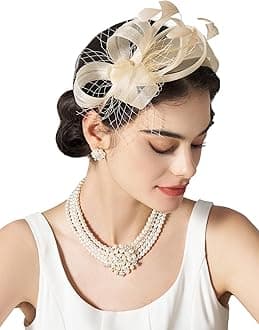- SWEETV Fascinators Headband with Feather, Women's Tea Party Hat for Kentucky Derby, Cocktail, Wedding, Fancy Dress Party