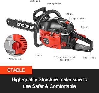 COOCHEER 62CC Gas Powered Chain saws, 20Inch 3.5HP 2-Stroke Gasoline Chain Saw