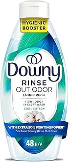 Downy Rinse Laundry Odor Remover, Cool Cotton Scent, 48 fl oz, Fabric Softener And Laundry Odor Removal Rinse, Fights Odors At The Source, HE Compatible