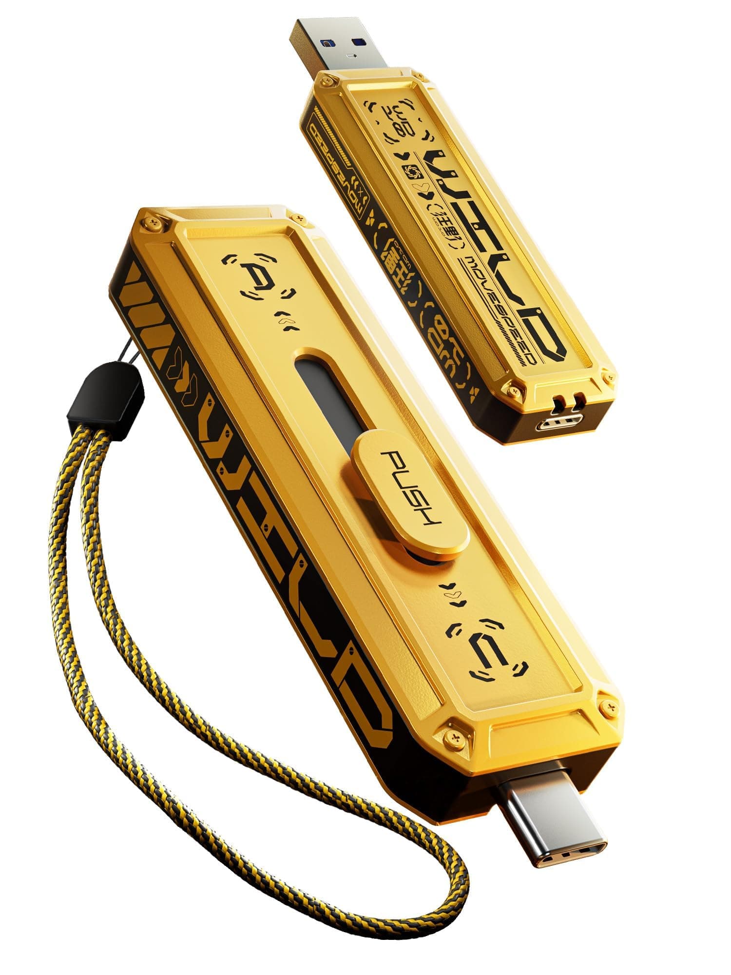 MOVE SPEED 512GB Flash Drive 1000MB/s Read Write Speed,USB 3.2 Gen2+USB C External SSD with Dual Ports, Portable SSD 3-Stage Push-Pull Design, Thumb Drive for iPhone 15/16 Series/Mac/Android Phone etc