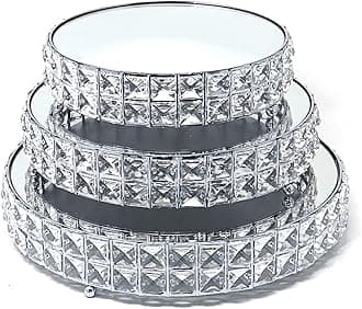 allgala Wedding Cake Stands 3-Piece Set Crystal Gold Plated Cheese Dessert Cupcake Cake Stand with Mirror Plate-Silver Round-HD89204
