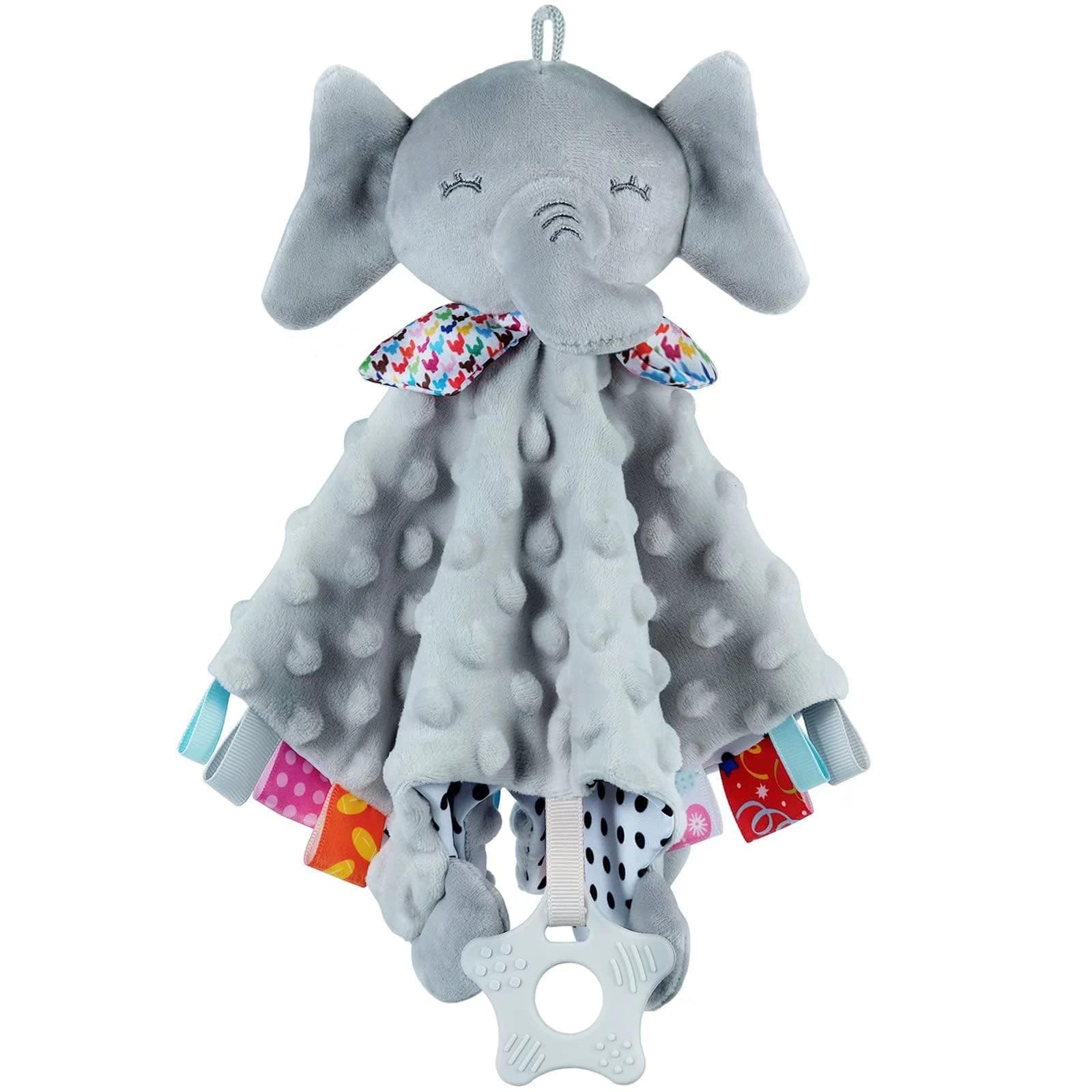 AzoneeBaby Security Blanket With Tags, Teether Elephant Soft Blanket for Boys and Girls, Newborn Snuggle Lovey, Dotted Soothing