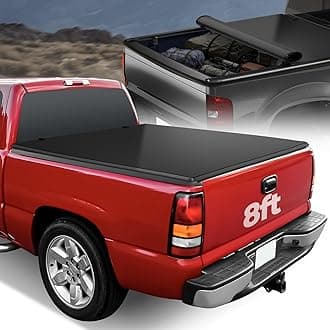 Auto Dynasty Vinyl Soft Top Roll-up Adjustable Truck Tonneau Cover Kit Compatible with Chevy Silverado GMC Sierra 1500 2500HD 3500HD 8Ft Fleetside/Styleside Bed 99-14, Matte Black