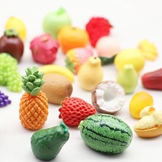 Fruits Mini Resin Figures 30 PCS Pineapple Lemon Strawberry Peach Resin Little Small Figures Garden Play Kitchen Game Party Accessories Artificial Fruits Decor