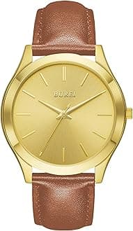 BUREI Mens Minimalist Watch Black Large Face Rose Gold Hands Silver Stainless Steel Mesh Band