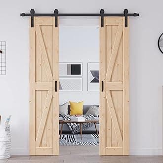 EaseLife 36in x 84in (Double 18in×84in Door) Barn Door with 6.6FT Sliding Door Hardware & Handle Included,DIY Assemblely,Easy Install,Apply to Interior Rooms & Storage Closet,K-Frame,Natural…