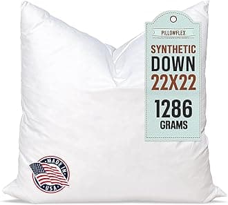 Synthetic Down Pillow Insert - 22x22 Down Alternative, Ultra Soft Large Square Throw Pillow, Couch Sham, Bed Sleeping - 1 Decorative Accent Form