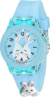 SWADESI STUFF Cute Cartoon Multi Color Lights Rubber Strap Analog Watch For Girl (Sky Rebit), Multi-Color Dial, Multi-Color Band
