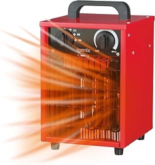 Igenix IG9302 2000W Industrial/Commercial Drum Fan Heater with 3 Heat Settings, Integrated Carry Handle, Ideal for Garages and Large Indoor Spaces, Red