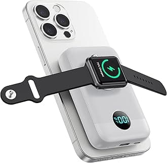 Magnetic Portable Charger 10800mAh,4-in-1 Wireless Power Bank with iWatch Charger, QC4.0+20W PD Fast Charging USB C Battery Pack with LCD Display for Magsafe,iPhone 16/15/14/13/12,Apple Watch (White)