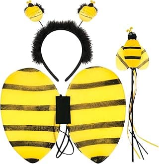 Navoys 3 Piece Bee Costume for Kids - Bumble Bee Wings, Headband and Wand, Animal Fancy Dress, Bug Costume Kids