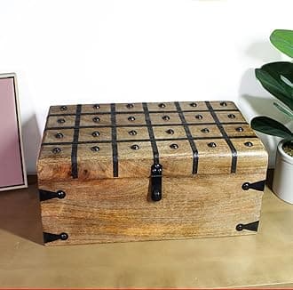 Nautical Cove Treasure Chest Wooden Box with Antique Iron Lock and Skeleton Key (X-Large 17x10x7.5) - Storage and Decor – Pirate Wooden Treasure Chest, Decorative Box with Hinged Lid,