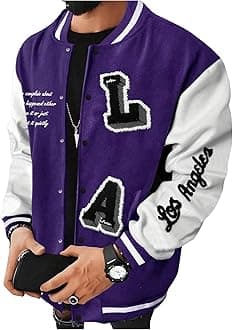 SOLY HUXMen's Varsity Jacket Letterman Bomber Jackets Color Block Long Sleeve Baseball Lightweight Coat
