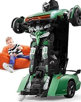 - V992 Transform Remote Control Car, 2-in-1 Transform Robot RC Cars,1:14 Scale,Robot Toy Car with Sound & Light,Gesture Sensing,Automatic Deformation,Gifts Toys for Boys and Girls 4-6(Green)