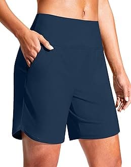 G Gradual Women's 7' Quick Dry Swim Board Shorts Swimming Bottoms High Waisted Beach Shorts for Women with Liner Pockets