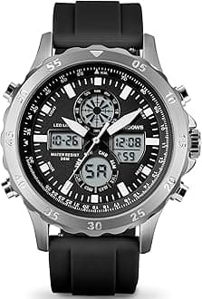 Watch for Men, Waterproof Big Dial Analog Digital Sport Multifunction LED Backlight Fashion Wristwatches, Alarm Stopwatch Calendar