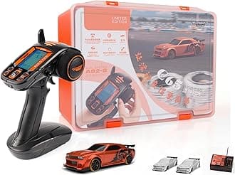FLYCOLOR Turbo Racing Limited Edition 1:76 Drift Car Mini RC Desktop with Gyro Mini Full Proportional RTR and LCD Remote Control A82-S and Receiver (C65-RED)