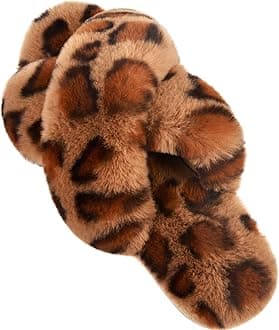 Women's Fuzzy Slippers Comfy Cross Band House Shoes Memory Foam Open Toe Indoor Gifts for Ladies