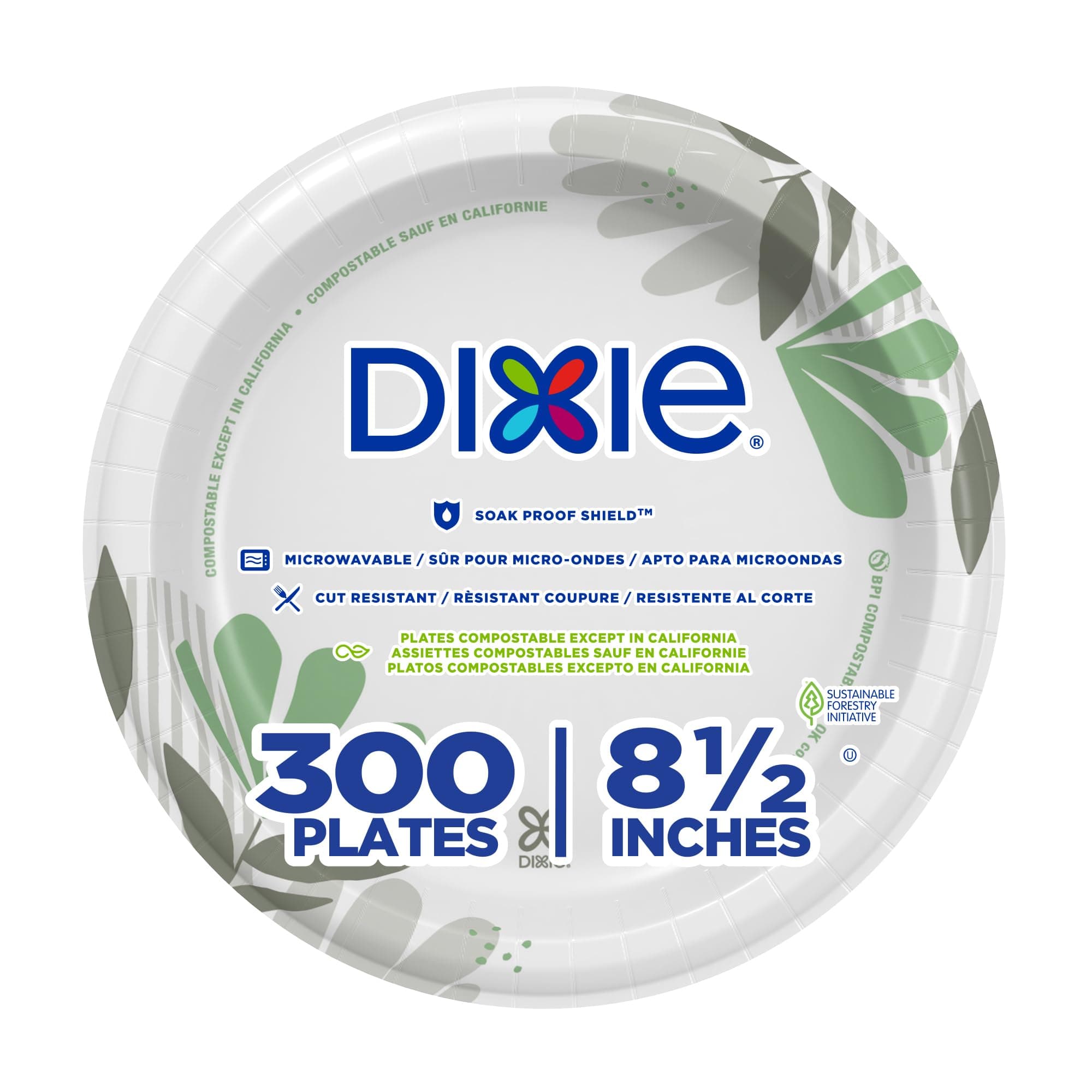 Dixie 8 1/2 Inch Medium-Weight Disposable Paper Plates, Pathways, 300 Count, Bulk Case, 6 Packs/50 Count Per Pack, (Georgia-Pacific #UX9P300)